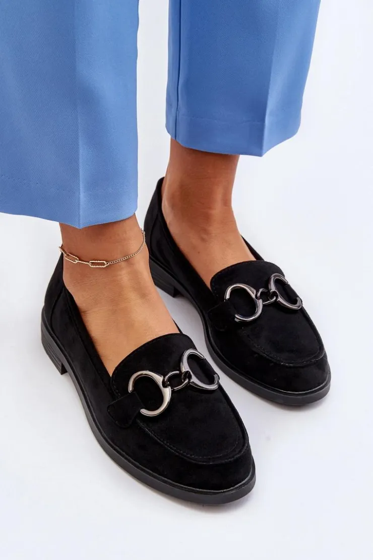 Discount Buty damskie Vinceza Damskie Zamszowe Mokasyny Z Ozdobą Czarne Echonesa Czarny