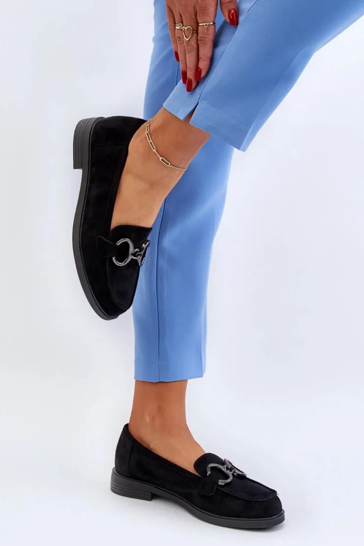 Discount Buty damskie Vinceza Damskie Zamszowe Mokasyny Z Ozdobą Czarne Echonesa Czarny