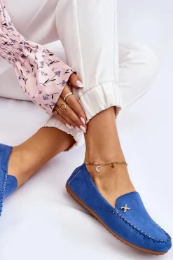 Damskie Boto Damskie Zamszowe Mokasyny Z Ozdobą Niebieskie Leah