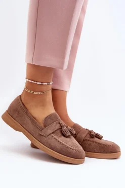 Outlet Boto Damskie Zamszowe Mokasyny Brązowe Dansitu