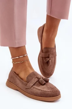 Outlet Boto Damskie Zamszowe Mokasyny Brązowe Dansitu