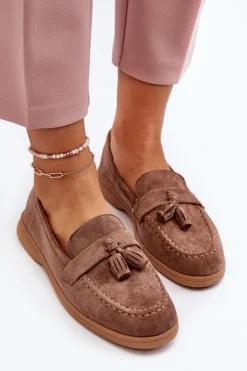 Outlet Boto Damskie Zamszowe Mokasyny Brązowe Dansitu