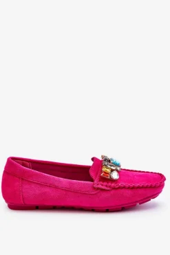 Damskie Evento Damskie Zamszowe Mokasyny Z Kryształkami Fuksja Lucille