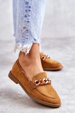 Boto Mokasyny Damskie Zamszowe*Damskie Zamszowe Mokasyny Z Łańcuszkiem Camel Nolie