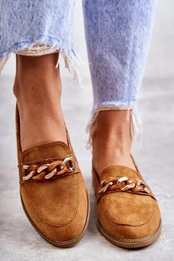 Boto Mokasyny Damskie Zamszowe*Damskie Zamszowe Mokasyny Z Łańcuszkiem Camel Nolie