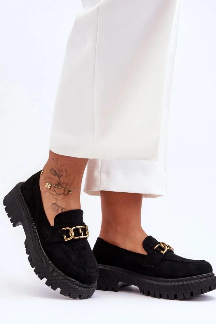 Boto Mokasyny Na Platformie|Mokasyny Damskie Zamszowe*Damskie Zamszowe Mokasyny Na Platformie Czarne Larey