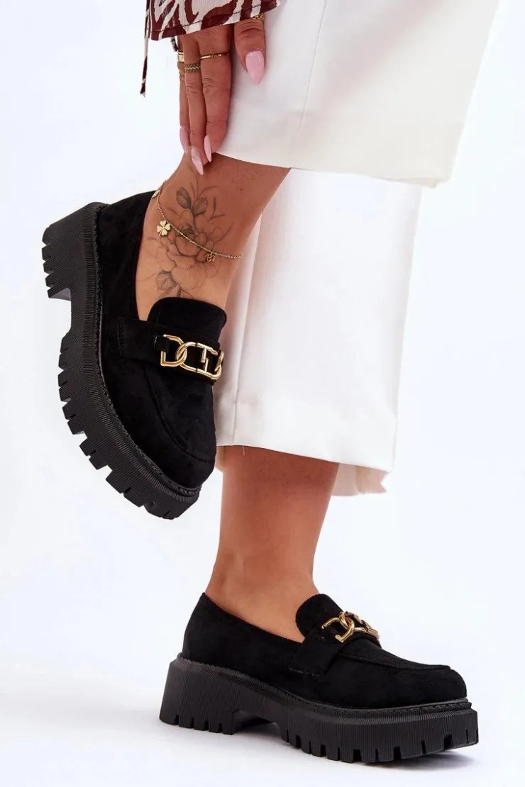 Boto Mokasyny Na Platformie|Mokasyny Damskie Zamszowe*Damskie Zamszowe Mokasyny Na Platformie Czarne Larey