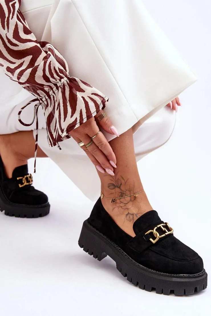 Boto Mokasyny Na Platformie|Mokasyny Damskie Zamszowe*Damskie Zamszowe Mokasyny Na Platformie Czarne Larey