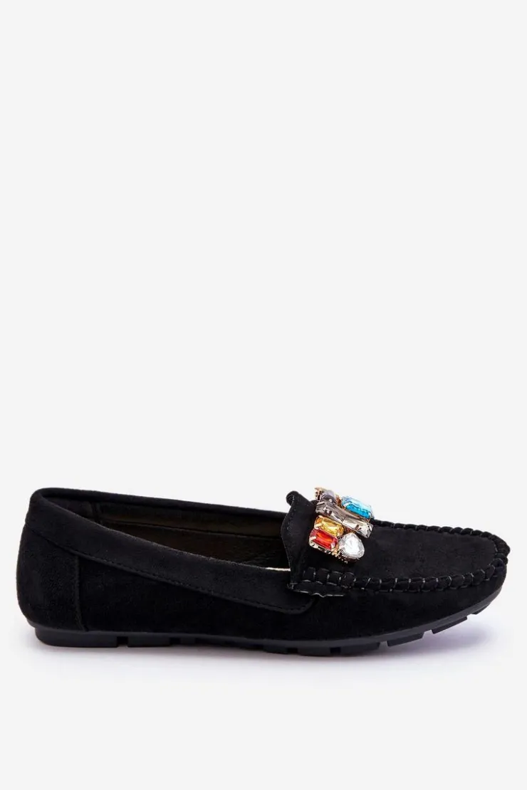 Damskie Evento Damskie Zamszowe Mokasyny Z Kryształkami Czarne Lucille