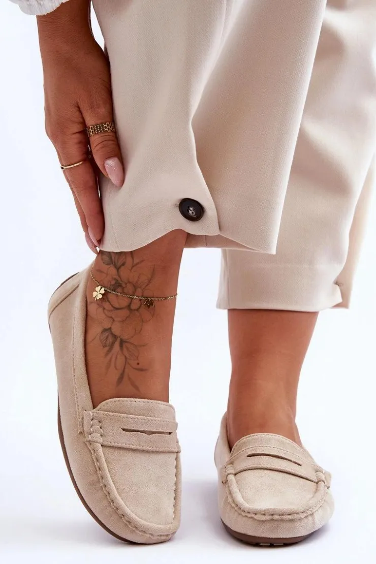 Damskie Boto Damskie Zamszowe Mokasyny Beżowe Lenvie