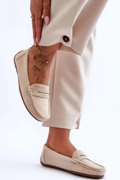 Damskie Boto Damskie Zamszowe Mokasyny Beżowe Lenvie