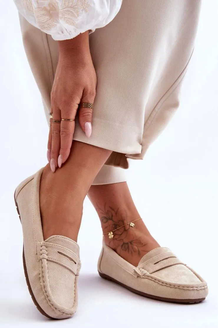 Damskie Boto Damskie Zamszowe Mokasyny Beżowe Lenvie