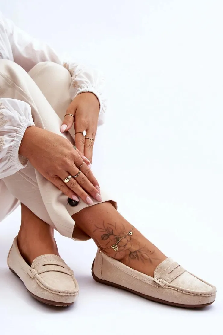 Damskie Boto Damskie Zamszowe Mokasyny Beżowe Lenvie