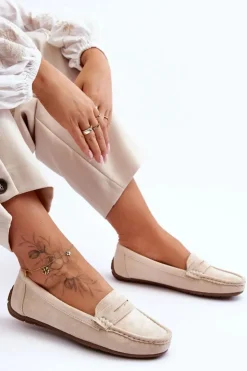 Damskie Boto Damskie Zamszowe Mokasyny Beżowe Lenvie