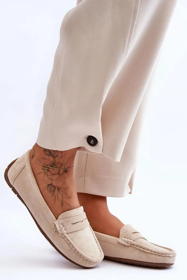 Damskie Boto Damskie Zamszowe Mokasyny Beżowe Lenvie