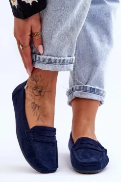 Boto Mokasyny Damskie Zamszowe*Damskie Zamszowe Mokasyny Granatowe Lenvie Niebieski