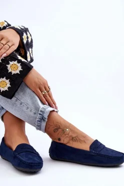 Boto Mokasyny Damskie Zamszowe*Damskie Zamszowe Mokasyny Granatowe Lenvie Niebieski