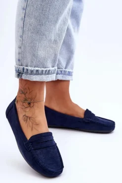 Boto Mokasyny Damskie Zamszowe*Damskie Zamszowe Mokasyny Granatowe Lenvie Niebieski