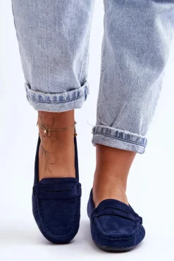 Boto Mokasyny Damskie Zamszowe*Damskie Zamszowe Mokasyny Granatowe Lenvie Niebieski