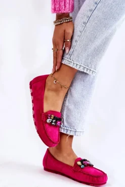 Boto Damskie Zamszowe Mokasyny Z Ozdobami Fuksja Janetta