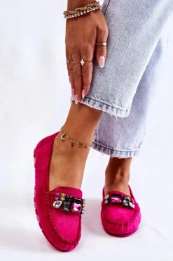 Boto Damskie Zamszowe Mokasyny Z Ozdobami Fuksja Janetta