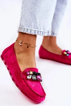 Boto Damskie Zamszowe Mokasyny Z Ozdobami Fuksja Janetta