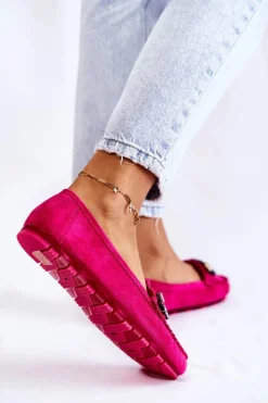 Boto Damskie Zamszowe Mokasyny Z Ozdobami Fuksja Janetta