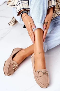 Best Boto Damskie Zamszowe Mokasyny Jasny Brąz Downtown