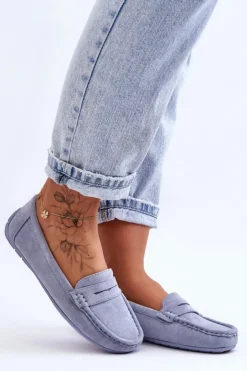 Boto Damskie Zamszowe Mokasyny Niebieskie Lenvie