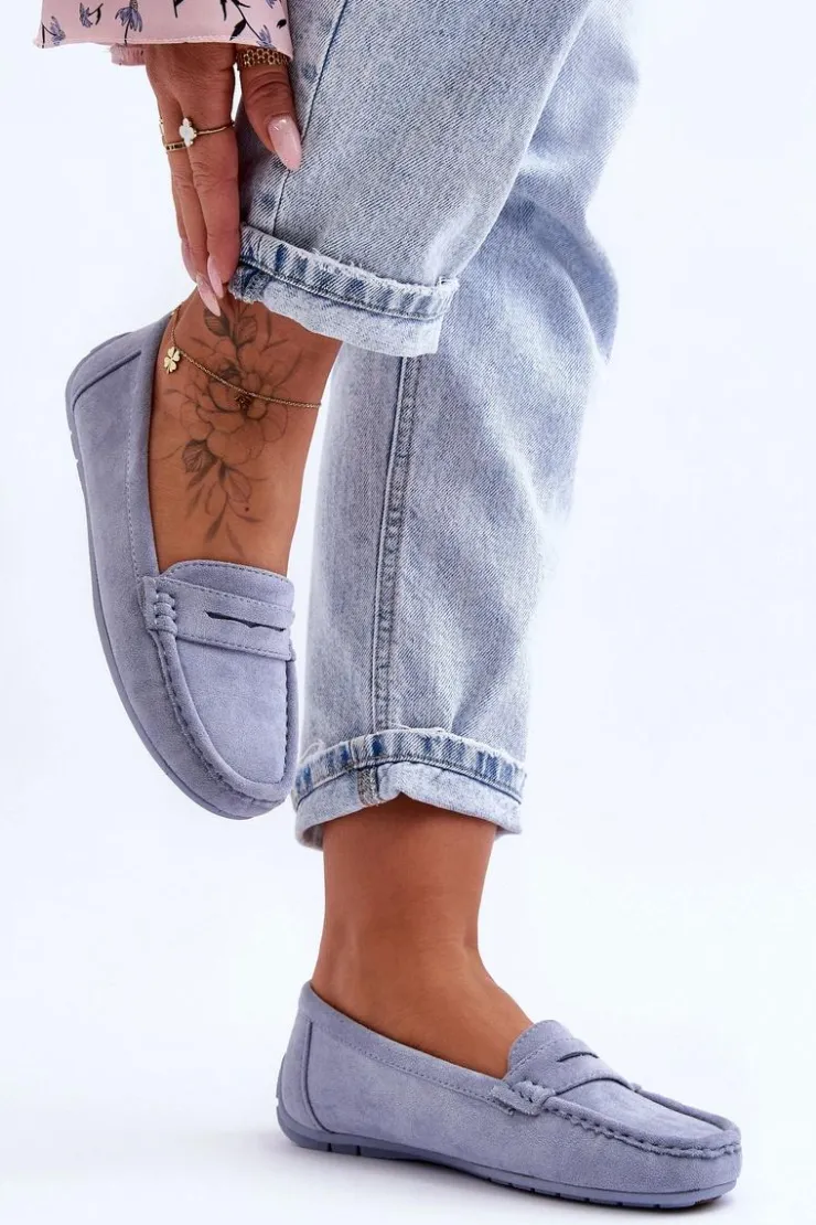 Boto Damskie Zamszowe Mokasyny Niebieskie Lenvie
