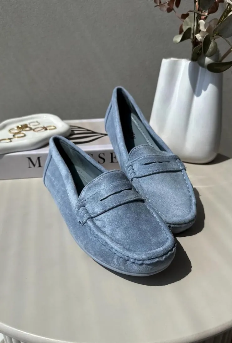 Boto Damskie Zamszowe Mokasyny Niebieskie Lenvie