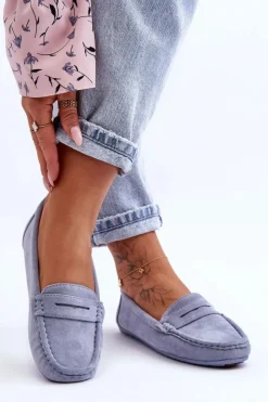 Boto Damskie Zamszowe Mokasyny Niebieskie Lenvie