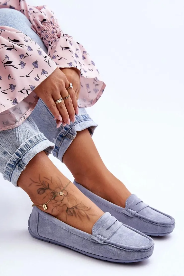 Boto Damskie Zamszowe Mokasyny Niebieskie Lenvie