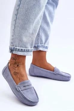 Boto Damskie Zamszowe Mokasyny Niebieskie Lenvie