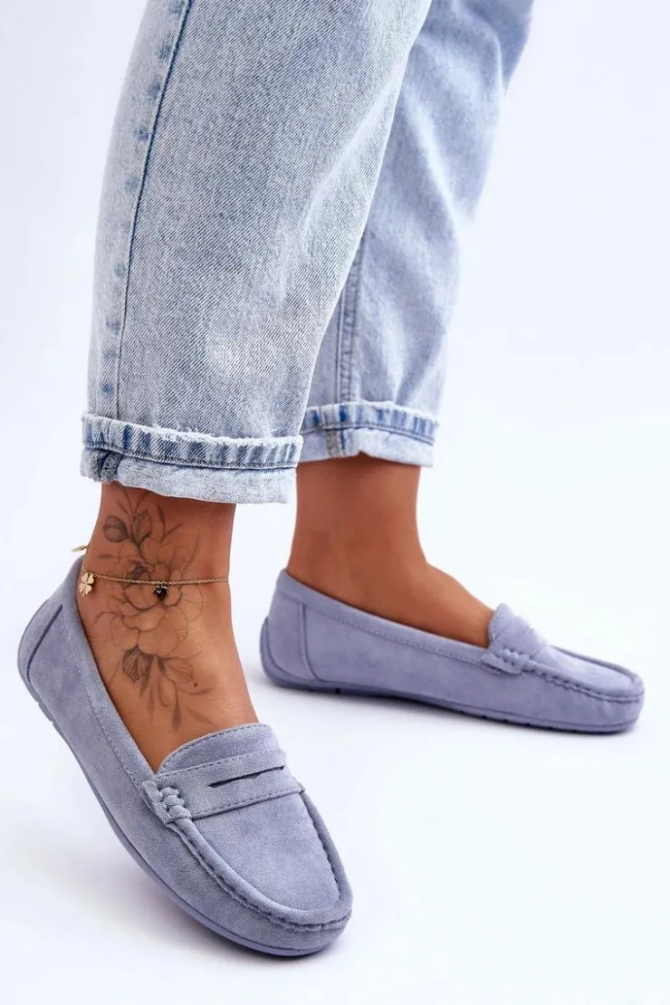 Boto Damskie Zamszowe Mokasyny Niebieskie Lenvie