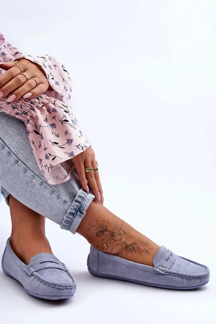 Boto Damskie Zamszowe Mokasyny Niebieskie Lenvie
