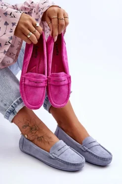 Boto Damskie Zamszowe Mokasyny Niebieskie Lenvie