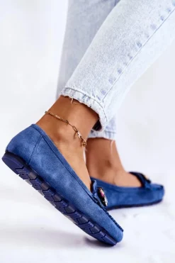 Boto Mokasyny Damskie Zamszowe*Damskie Zamszowe Mokasyny Z Ozdobami Niebieskie Janetta