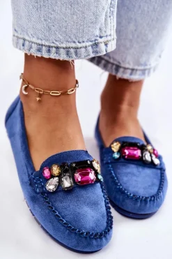 Boto Mokasyny Damskie Zamszowe*Damskie Zamszowe Mokasyny Z Ozdobami Niebieskie Janetta