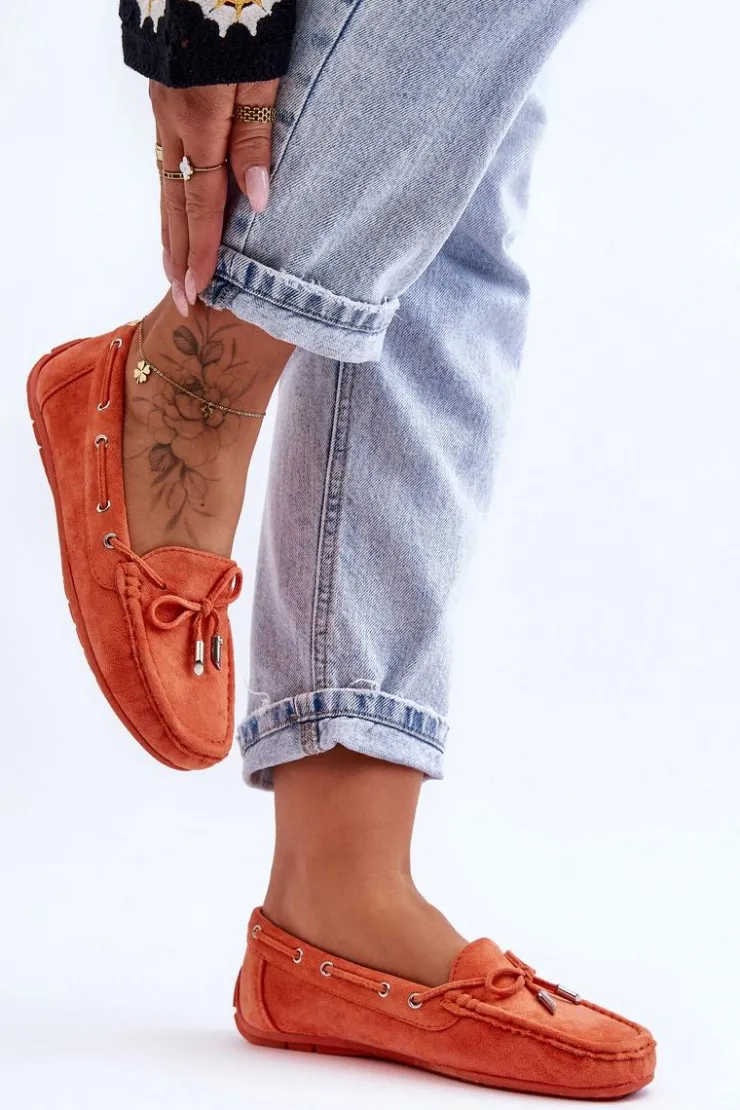 Damskie Boto Damskie Zamszowe Mokasyny Pomarańczowe Si Passione