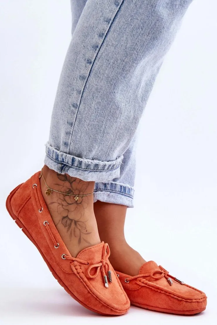 Damskie Boto Damskie Zamszowe Mokasyny Pomarańczowe Si Passione