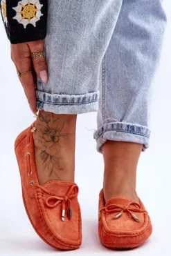 Damskie Boto Damskie Zamszowe Mokasyny Pomarańczowe Si Passione