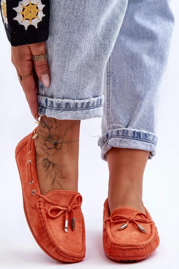 Damskie Boto Damskie Zamszowe Mokasyny Pomarańczowe Si Passione