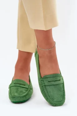 Damskie Boto Damskie Zamszowe Mokasyny Zielone Lenvie