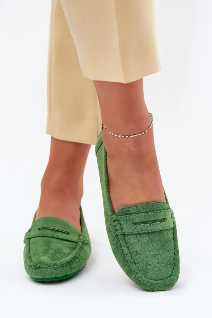Damskie Boto Damskie Zamszowe Mokasyny Zielone Lenvie