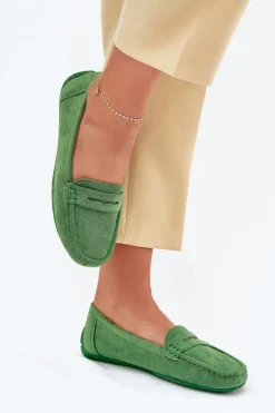 Damskie Boto Damskie Zamszowe Mokasyny Zielone Lenvie