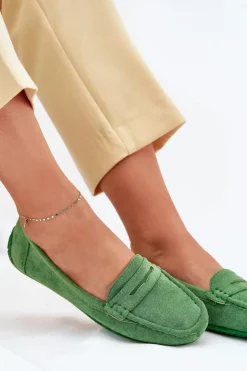 Damskie Boto Damskie Zamszowe Mokasyny Zielone Lenvie