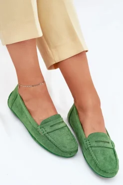 Damskie Boto Damskie Zamszowe Mokasyny Zielone Lenvie