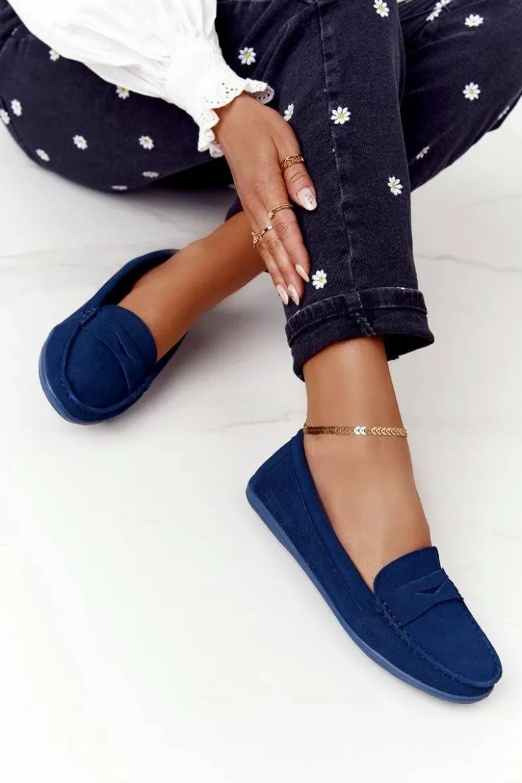 Big Star Shoes Mokasyny Damskie Zamszowe*Damskie Zamszowe Mokasyny Big Star HH274663 Granatowe