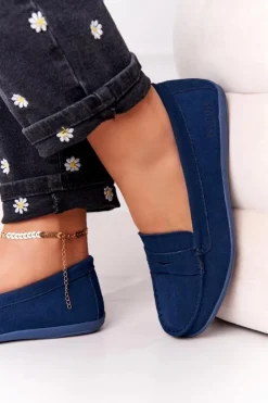 Big Star Shoes Mokasyny Damskie Zamszowe*Damskie Zamszowe Mokasyny Big Star HH274663 Granatowe